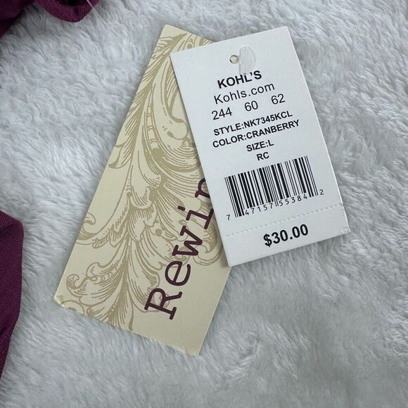 Rewind Women's L Short Sleeve Rounded Hem Tee Lace Inset Cranberry Purple‎ New - Picture 9 of 11